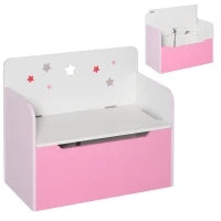 Panca Contenitore con Schienale in Legno per Bambini da 3-6 Anni, 60x30x50 cm, Rosa