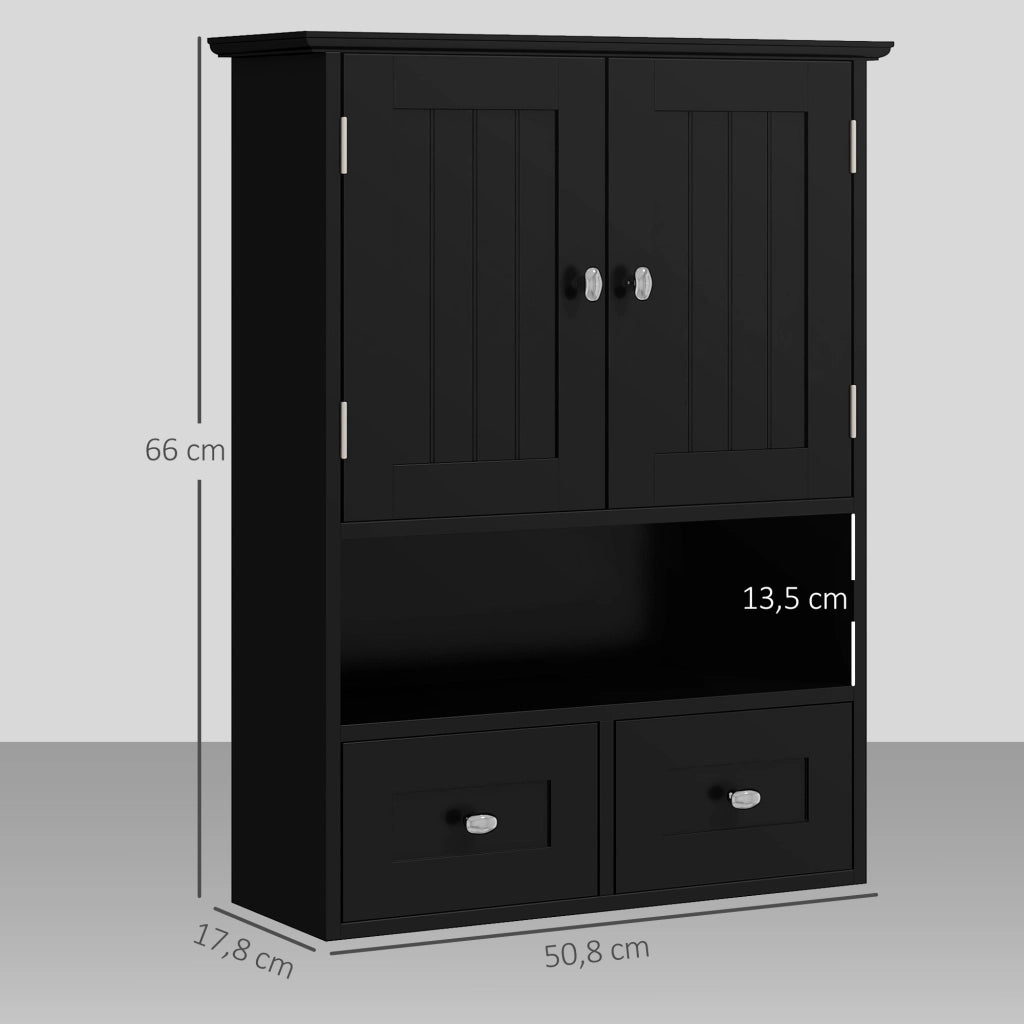 Armadietto Bagno Sospeso con 2 Ante e 2 Cassetti ¨C Zephmum ¨C Nero 50.8x17.8x66 cm