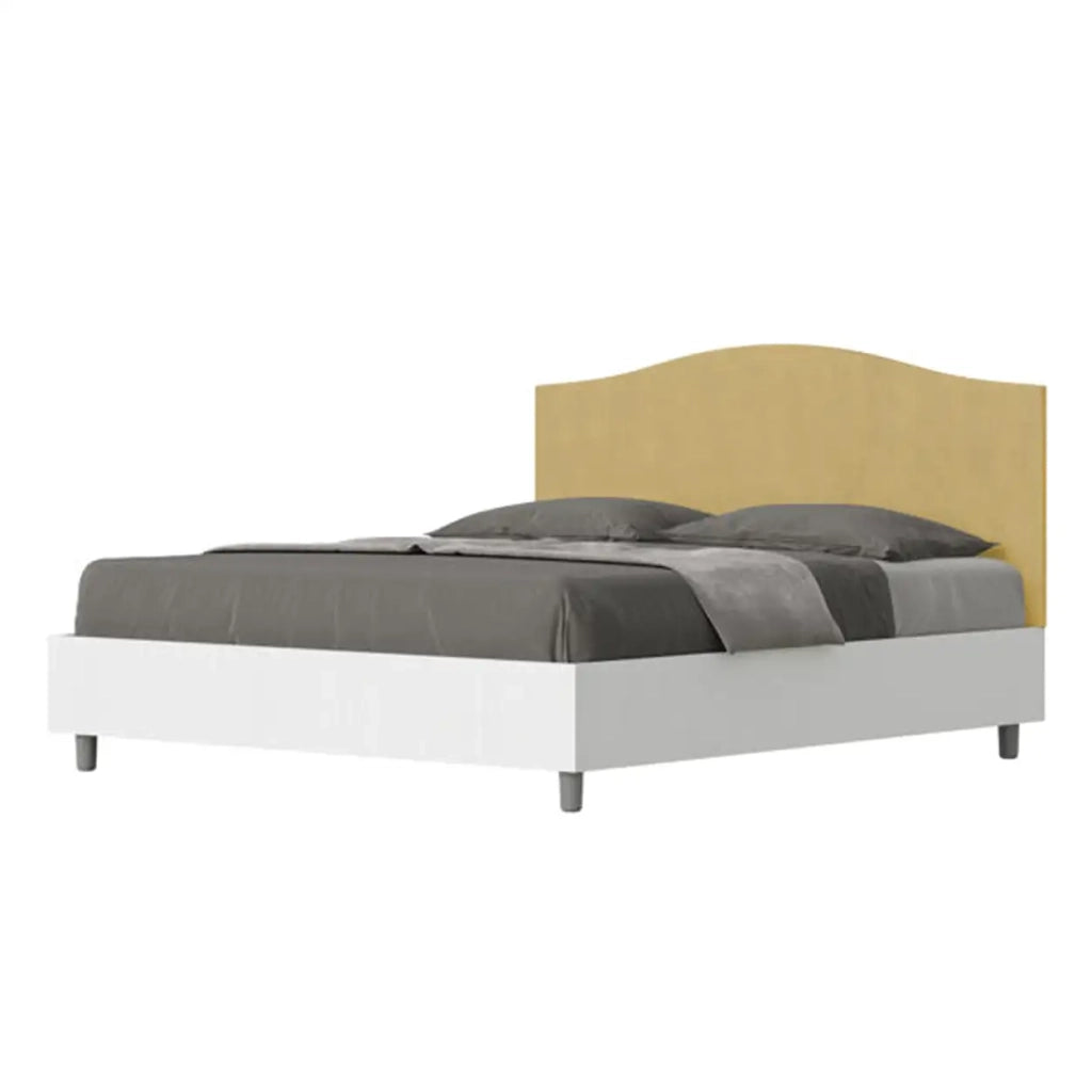 Letto matrimoniale contenitore 160x200 bianco frassino testata microfibra ocra Grace