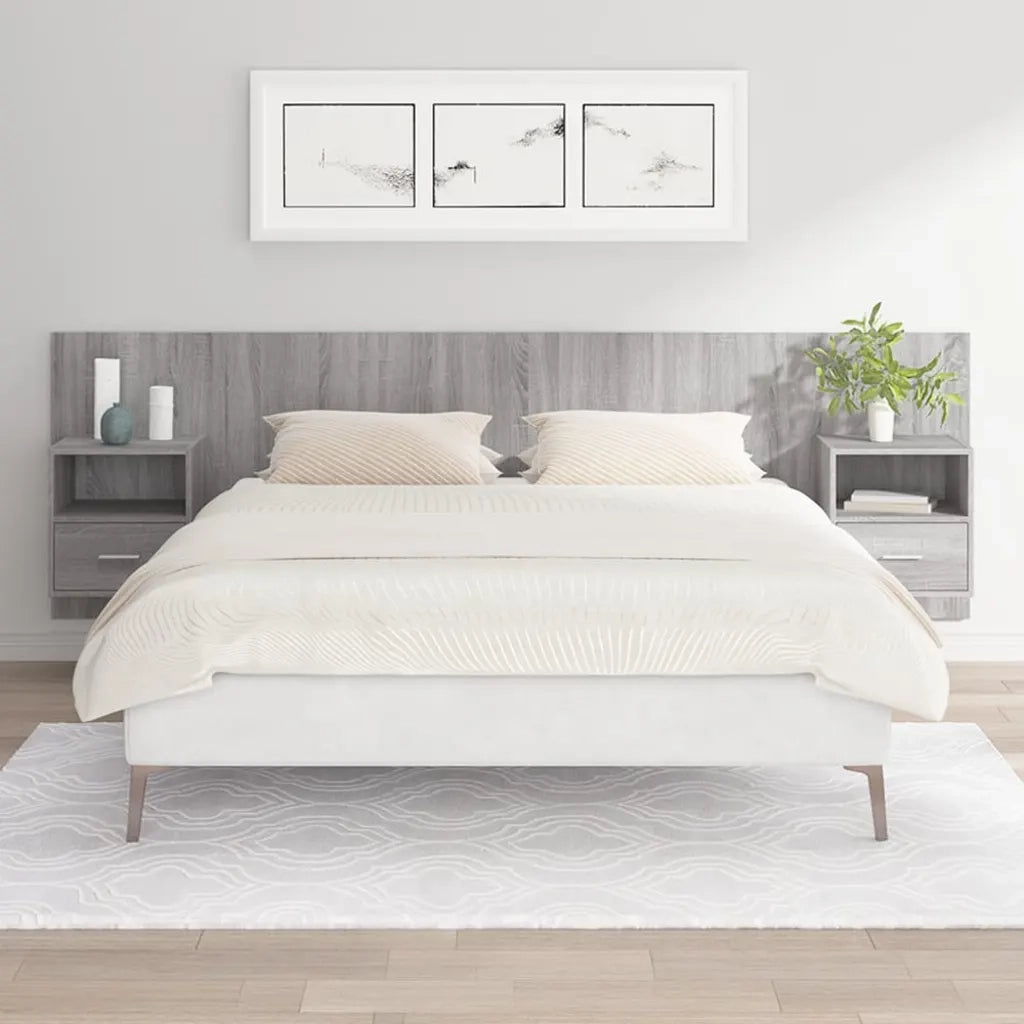 Testiera | Testata Letto con Comodini in Legno Multistrato Grigio Sonoma