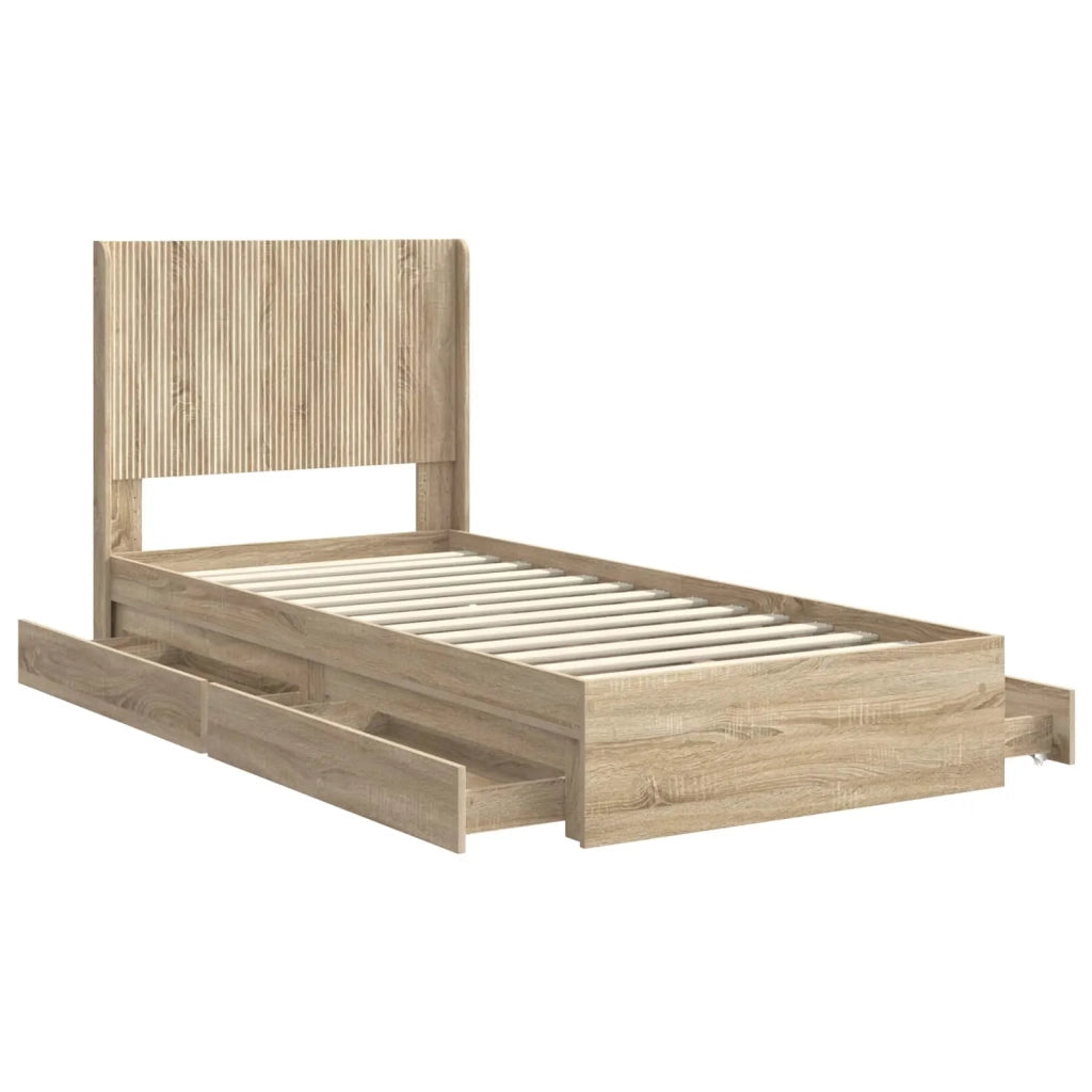 Struttura del letto con stoccaggio e testata-Giroletto con contenitore Rovere Sonoma 828143