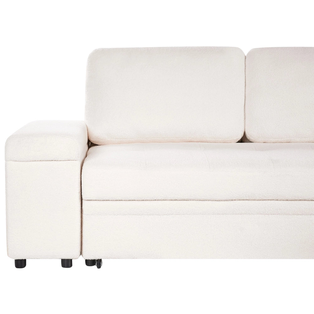 Divano letto angolare Bianco Boucle imbottito Orientamento a sinistra con letto contenitore