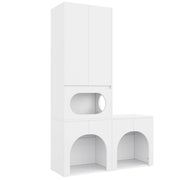 Mobile contenitore con 2 vani chiusi e area riposo per animali in MDF bianco; 140×45×195 cm