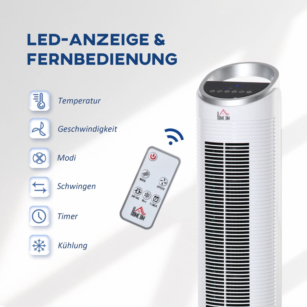 Ventilatore da Torre con Raffreddamento ad Acqua e Telecomando ¨C zephmum ¨C Bianco 30x30x100.8 cm