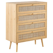 Cassettiera con 4 cassetti in rattan in colore marrone chiaro stile boho soggiorno camera da letto