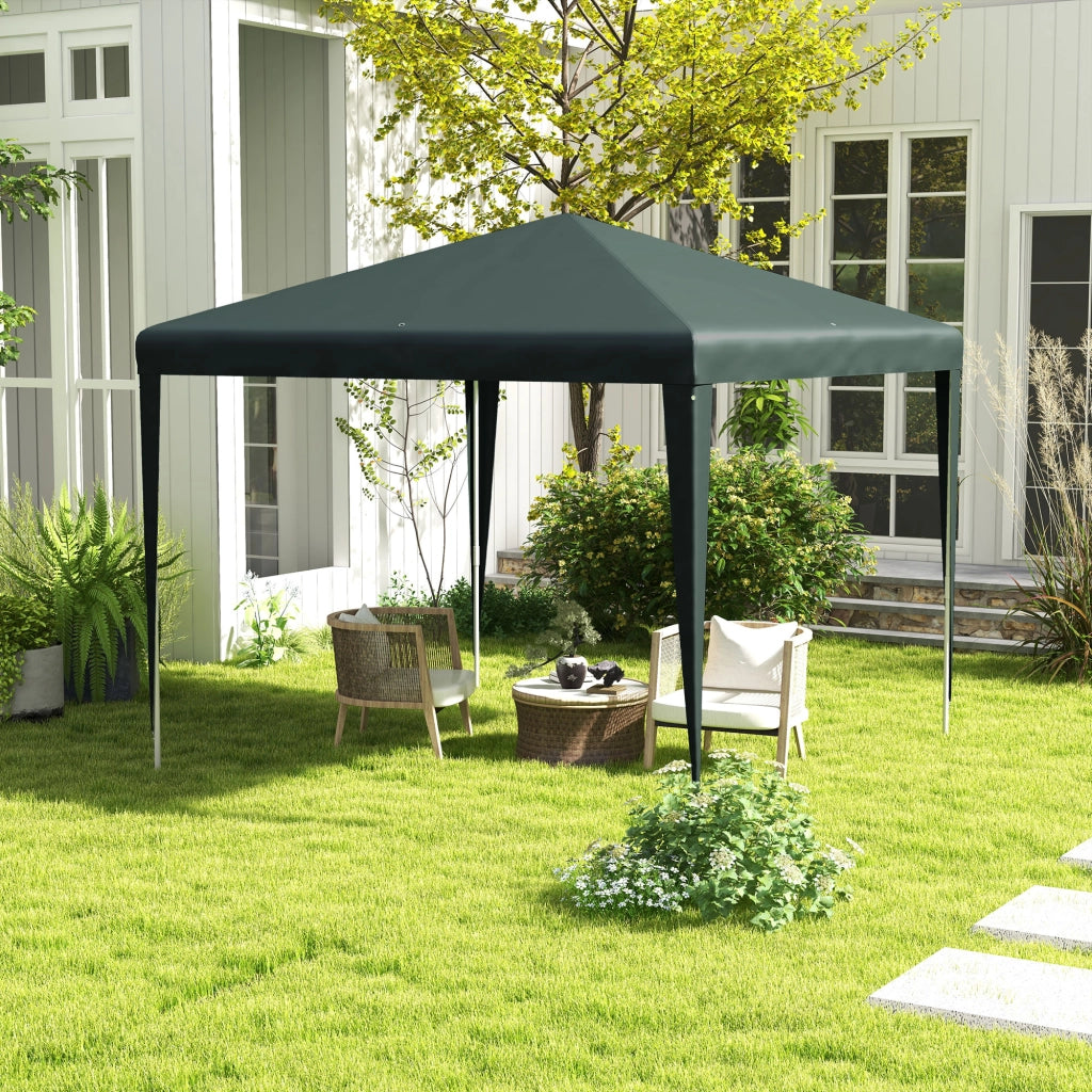 Gazebo da Giardino 2.7x2.7 m con Picchetti e Corde, Telaio in Acciaio e Rivestimento in PE, Verde Scuro