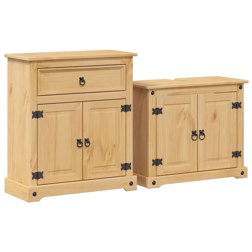 Set Mobili da Bagno | Armadio da bagno 2 pz Corona in Legno Massello di Pino