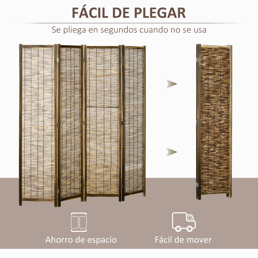 Biombo Pieghevole 4 Pannelli ¨C zephmum ¨C Legno e Bamb¨´ Naturale 160x1.8x170 cm