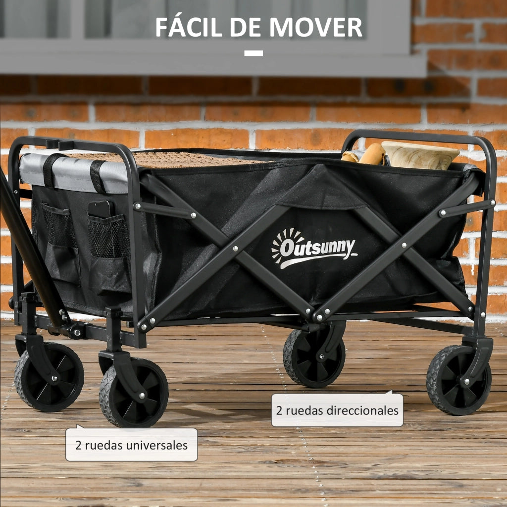 Carrello da Giardino Pleghevole con 4 Ruote ¨C zephmum ¨C Nero 77x50x63-93 cm