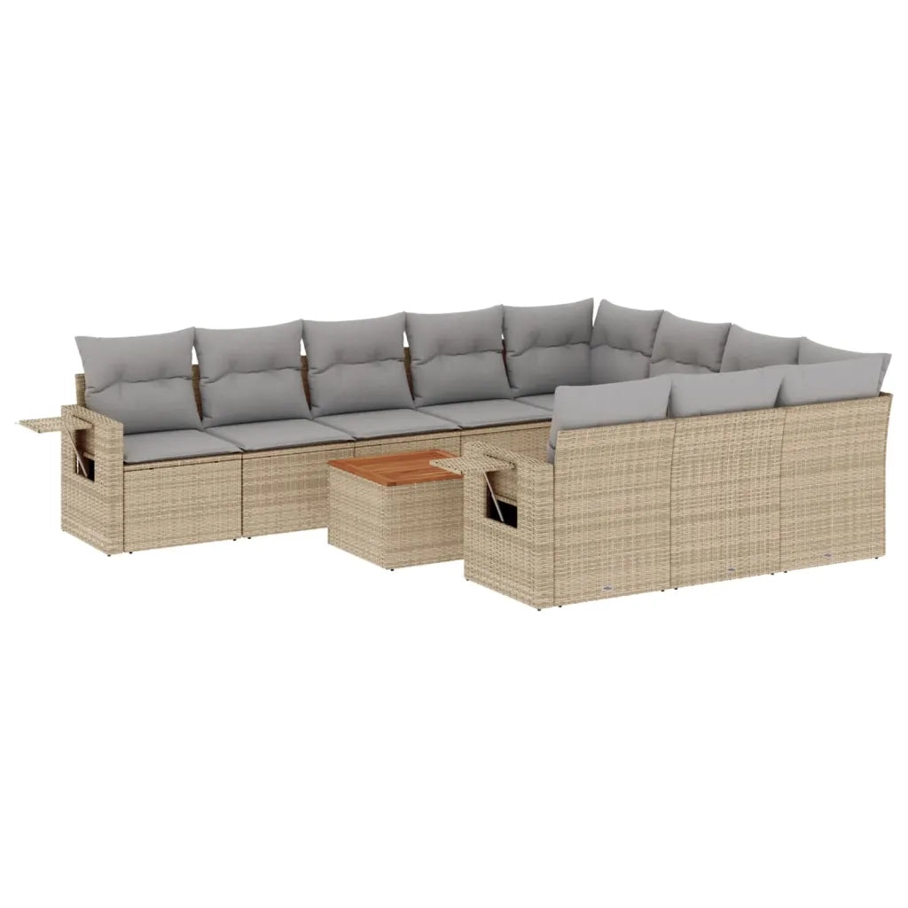 Set Divani da Giardino 11 pz con Cuscini Beige in Polyrattan 3224743