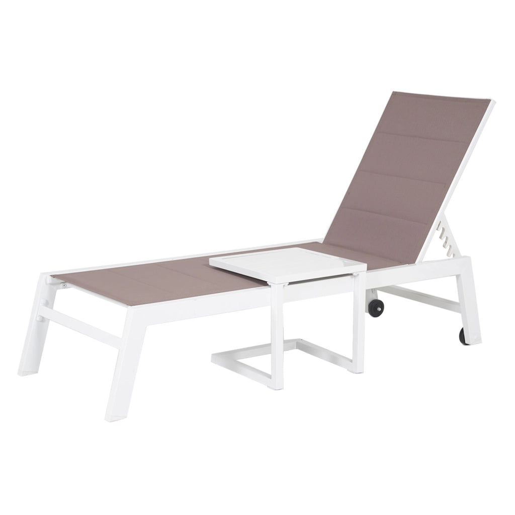 Set di lettino eTavolino BARBADOS in textilene tortora - alluminio bianco