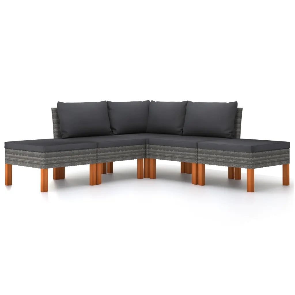 Set Divani da Giardino 5 pz con Cuscini in Polyrattan Grigio cod mxl 36900