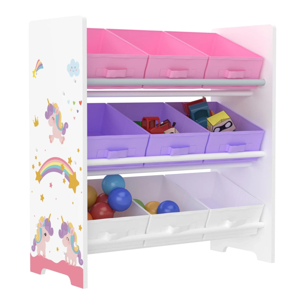 Scaffale portaoggetti per bambini Boiro con 9 contenitori pieghevoli bianco/viola/rosa 03_0006981