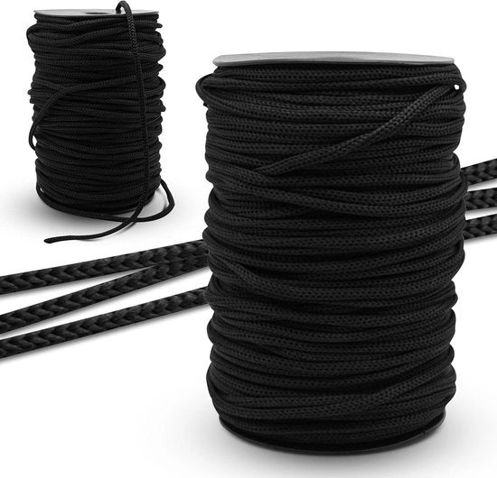 Tessuto per cinture da scarpe da 100 m, corda in poliestere nera, 6 mm di diametro, paracorda resistente e duraturo.
