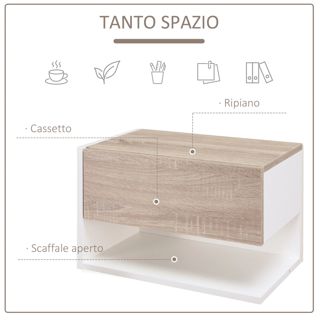 EasyComfort Set di 2 Comodini Sospesi a Parete con Cassetto e Mensola, Arredamento Moderno Camera da Letto, Bianco e Rovere