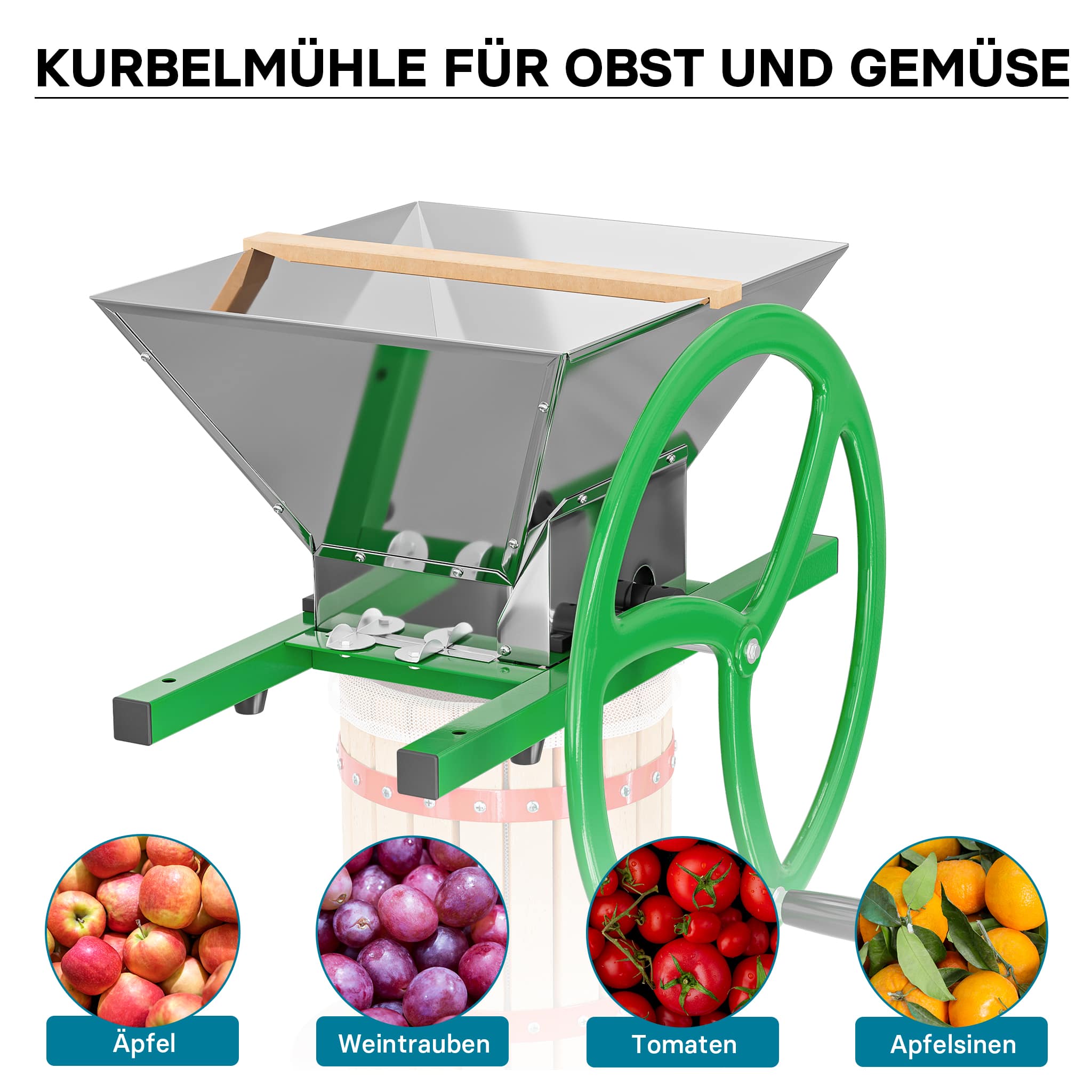 Mulino macina frutta manuale con tramoggia da 7 litri e manovella Trituratore