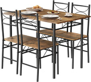 Set da Pranzo per 4 Persone, Tavolo Industriale con 4 Sedie, MDF e Struttura in Metallo, Facile da Montare e Pulire,Marrone Rustico + Nero