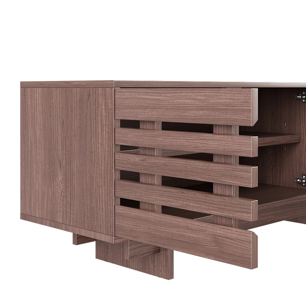 Mobile TV con 2 cassetti; 4 ante e 6 vani; passacavi - per soggiorno - 200×39.5×55 cm - in MDF - noce