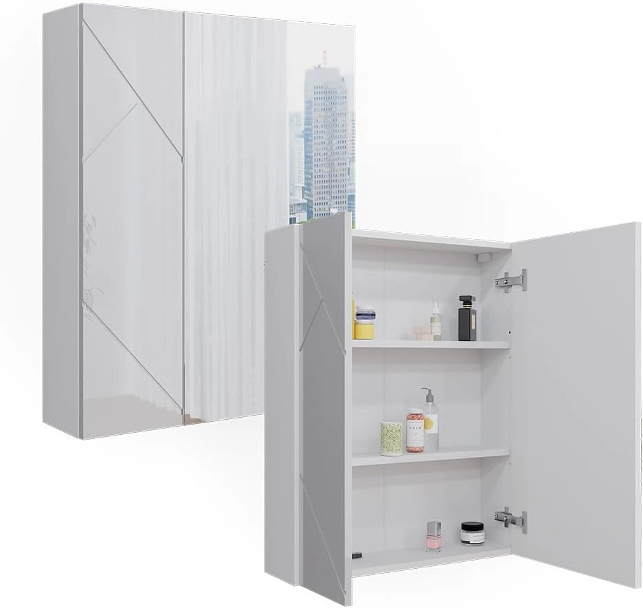 Mobile a specchio per il bagno Irma, Bianco lucido, 60 x 75 cm