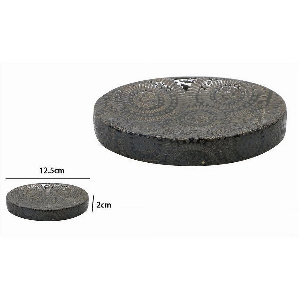 Trade Shop - Piattino Sapone Portasaponetta Motivo Etnico Nero Accessorio Arredo Bagno 79965 -