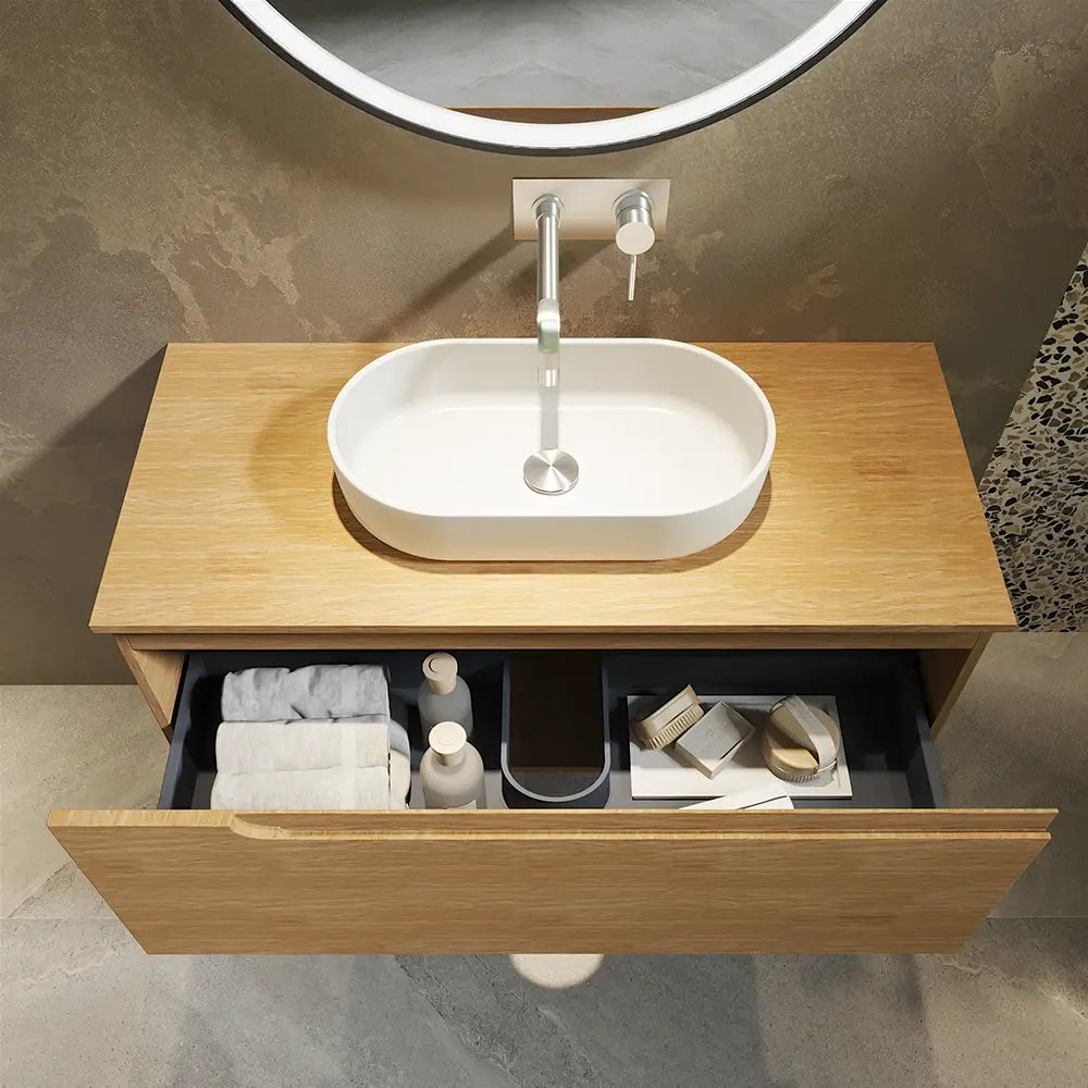 Mobile bagno sospeso 100 cm un cassetto rovere chiaro con top  | Moor
