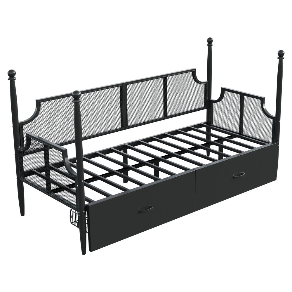 Letto Singolo in Metallo con Struttura a Colonne e Rete ¨C MINIMAL ¨C Nero 90x200