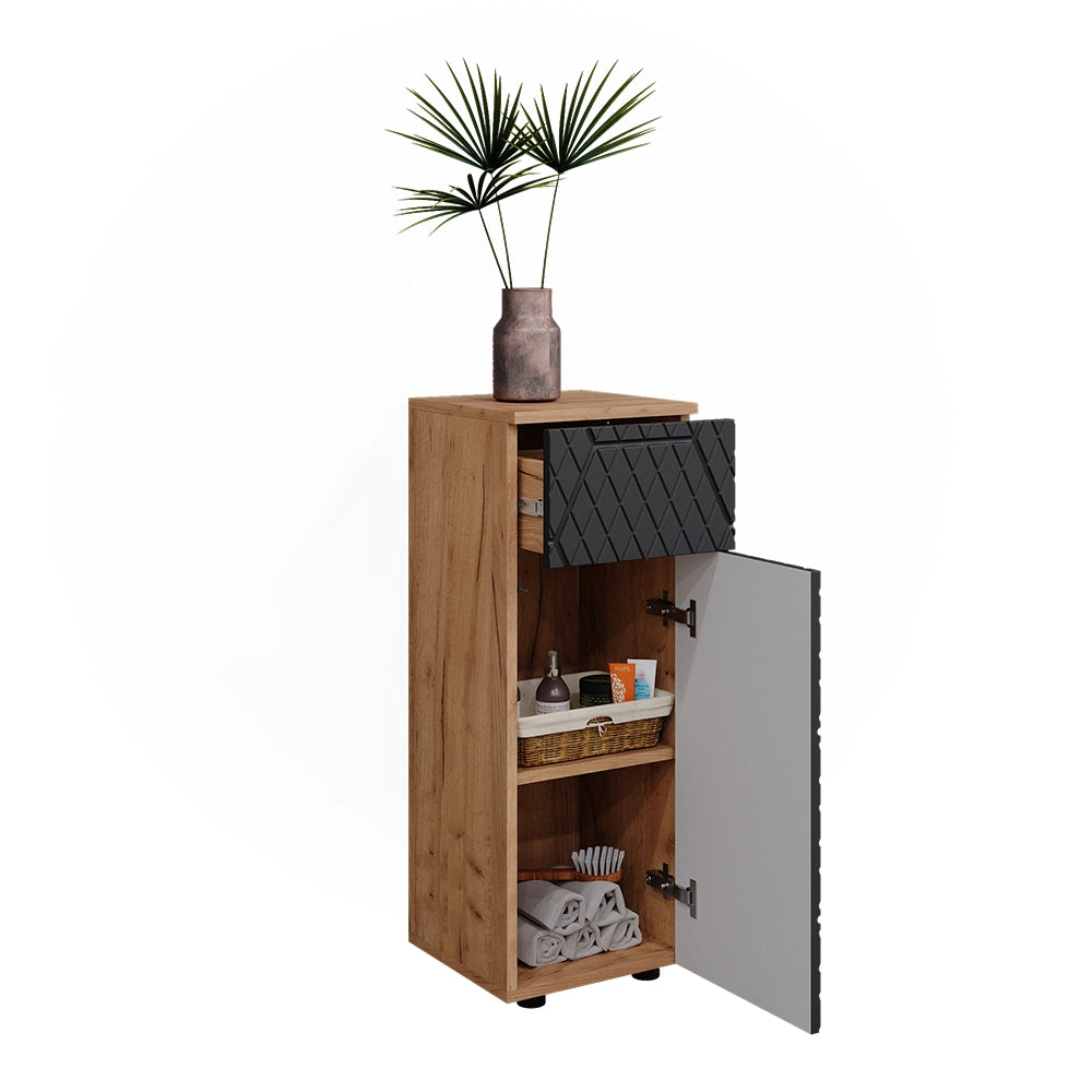 Vicco Mobiletto bagno Antracite con struttura a nido d'ape 30 x 81 cm con 1 cassetto, 2 scomparti, bagno