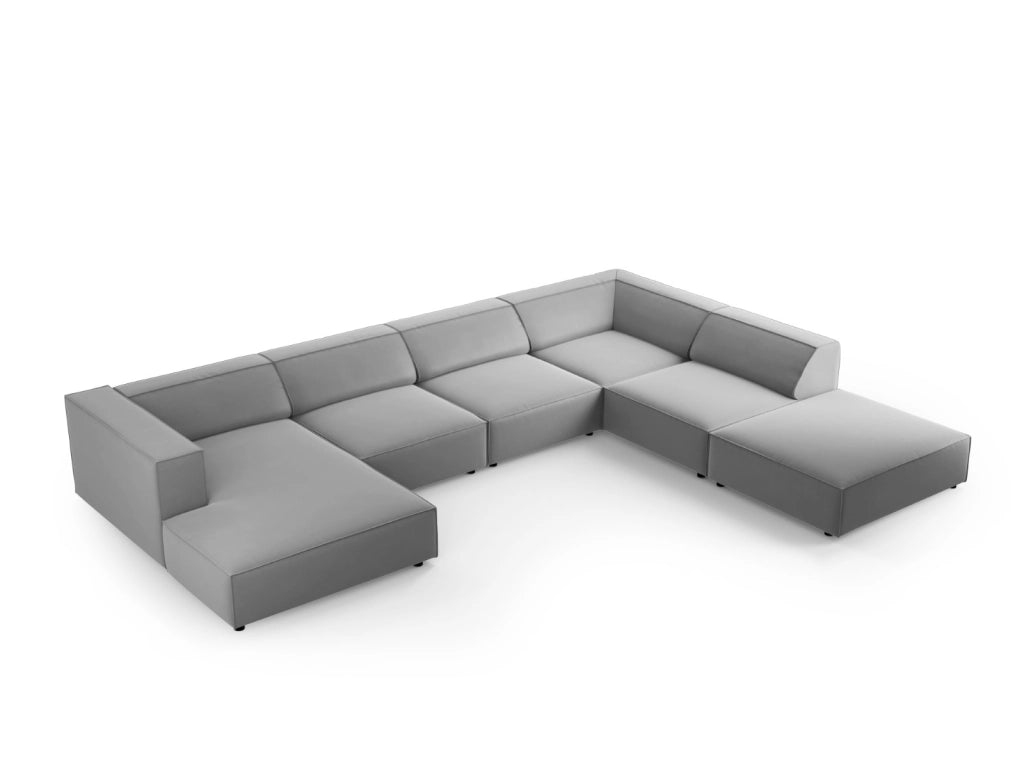 Cosmopolitan Design - Divano panoramico destro "Arendal" 7 posti in velluto grigio chiaro 