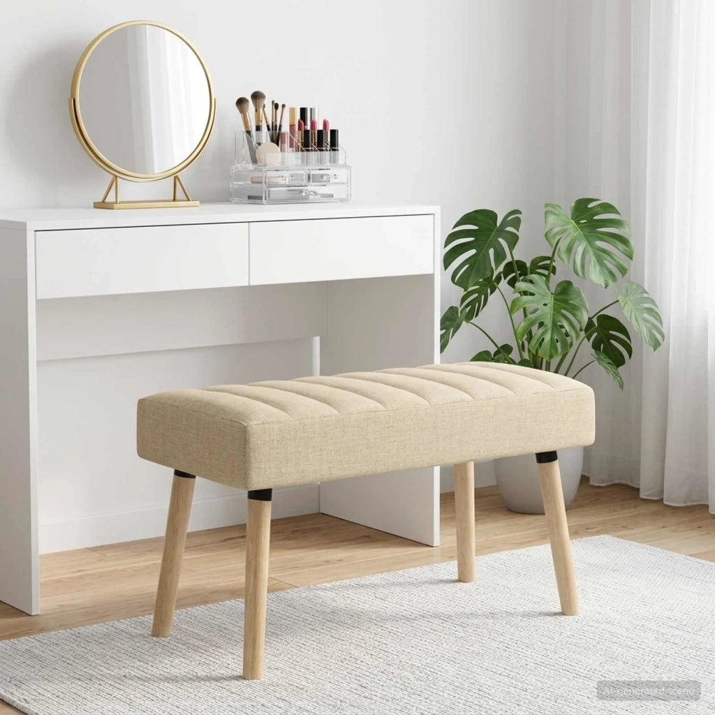 Panchina trapuntata a canale Crema 80 x 40 x 46 cm Tessuto 42038480