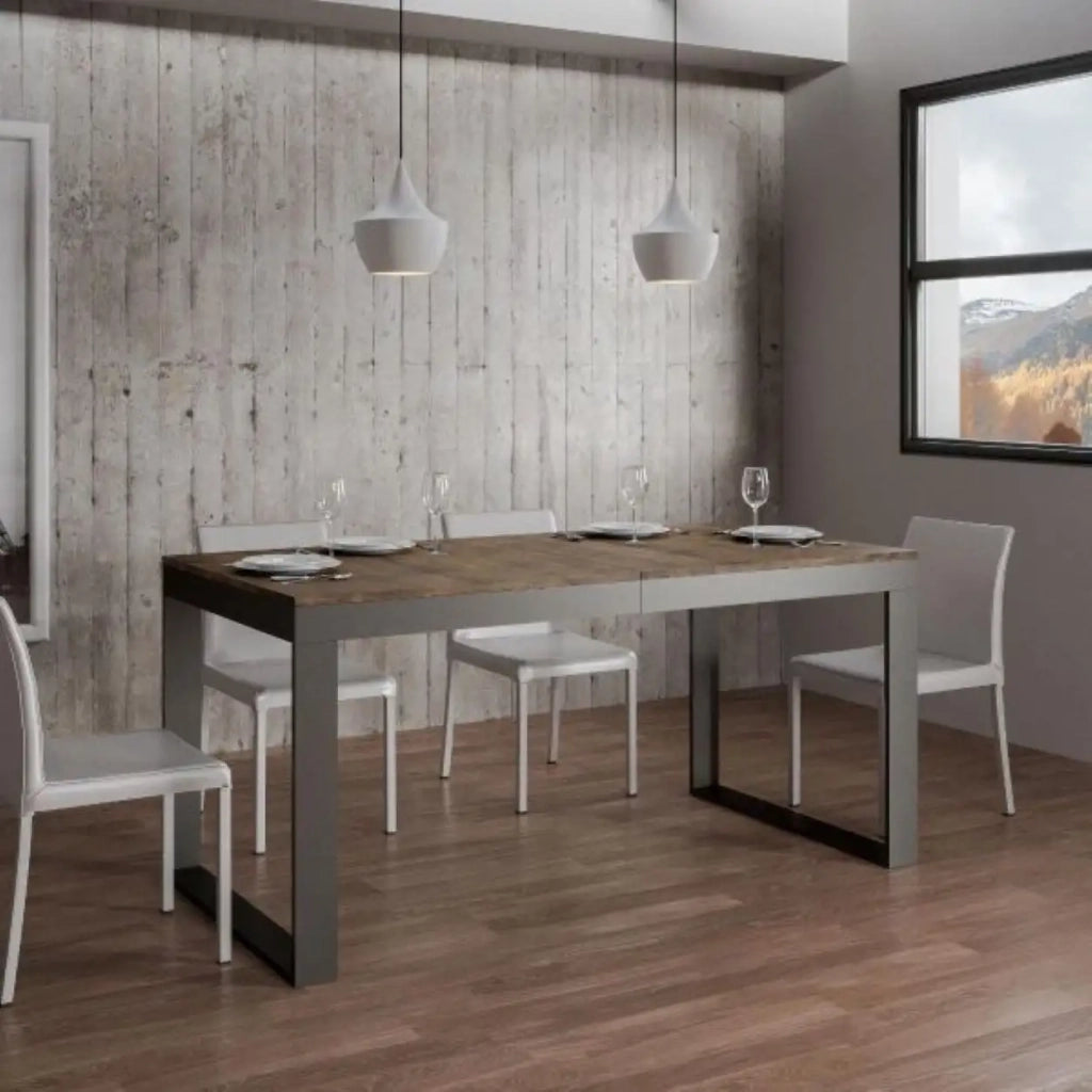 Tavolo allungabile 160/420x90 cm Tecno Evolution colore noce telaio e gambe antracite