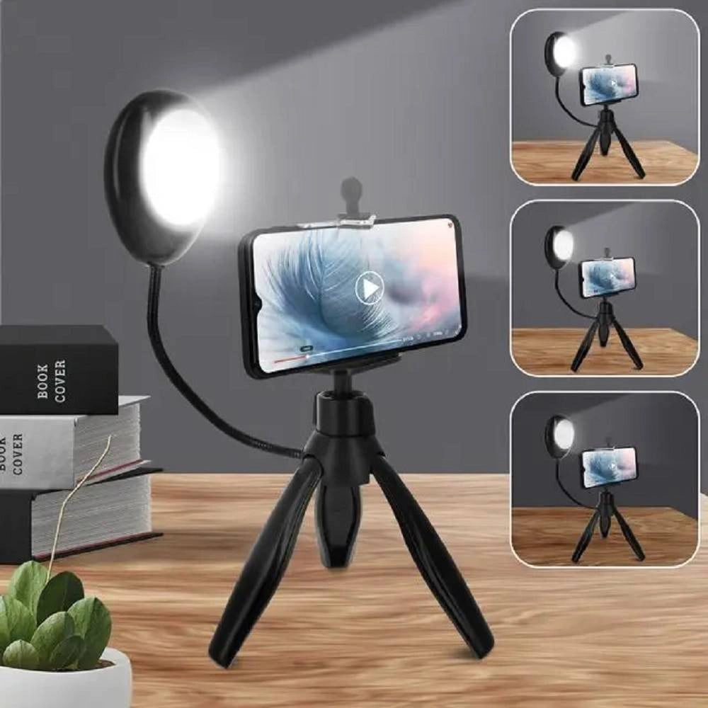 Trade Shop - Treppiedi Da Tavolo Con Luce Led 3 Intensità Girevole 360° Per Smartphone Hd3274 -