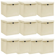 Scatole con Coperchi 10 pz Crema 32x32x32 cm in Tessuto cod mxl 47626