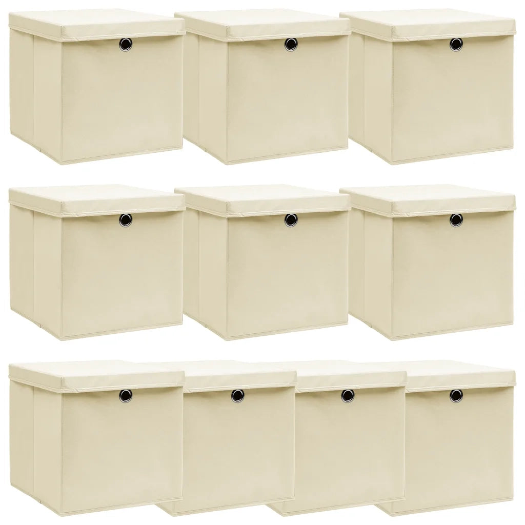 Scatole con Coperchi 10 pz Crema 32x32x32 cm in Tessuto cod mxl 47626