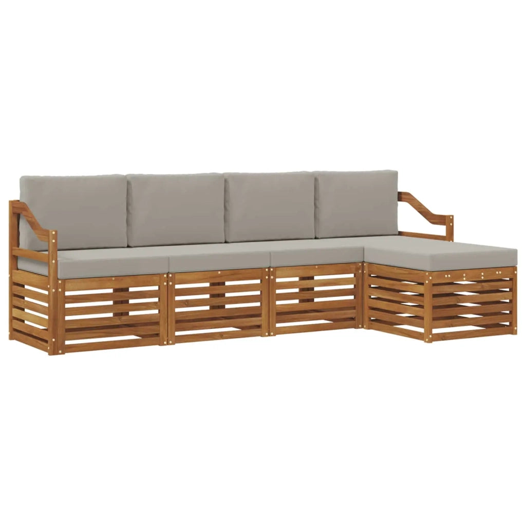 Set di divani da esterno 5 pcs Grigio Naturale e Chiaro