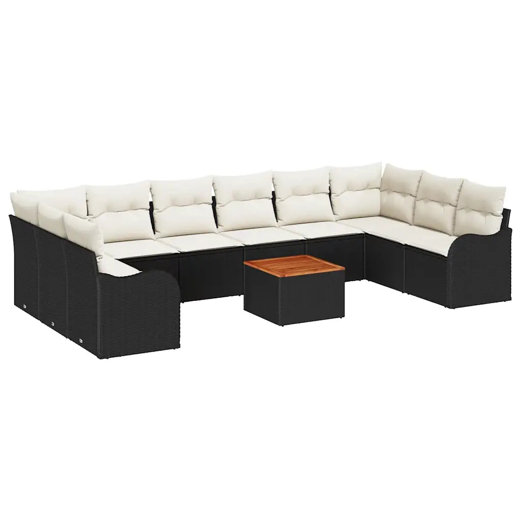 Set Divano da Giardino 11 pcs Nero e Crema polyrattan 3356171