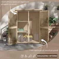 Armadio da Esterno Portaoggetti a 2 Ripiani con Picchetti, in Legno di Abete, 127x65x159.5/168 cm