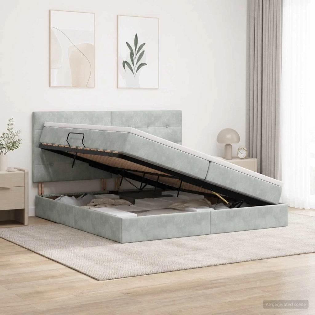 Letto Ottomano con Materasso e LED Grigio Chiaro 200 x 200 cm 3458397