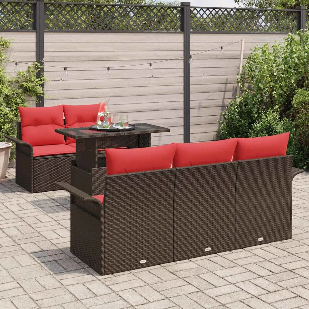 Set Divano da Giardino 6 pcs Marrone Rattan in Polipropilene