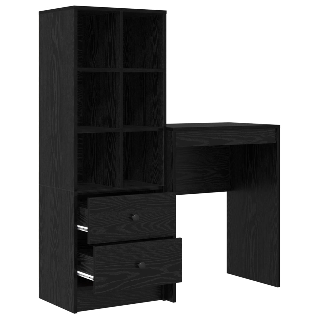Scrivania con spazio di archiviazione in rovere nero legno ingegnerizzato