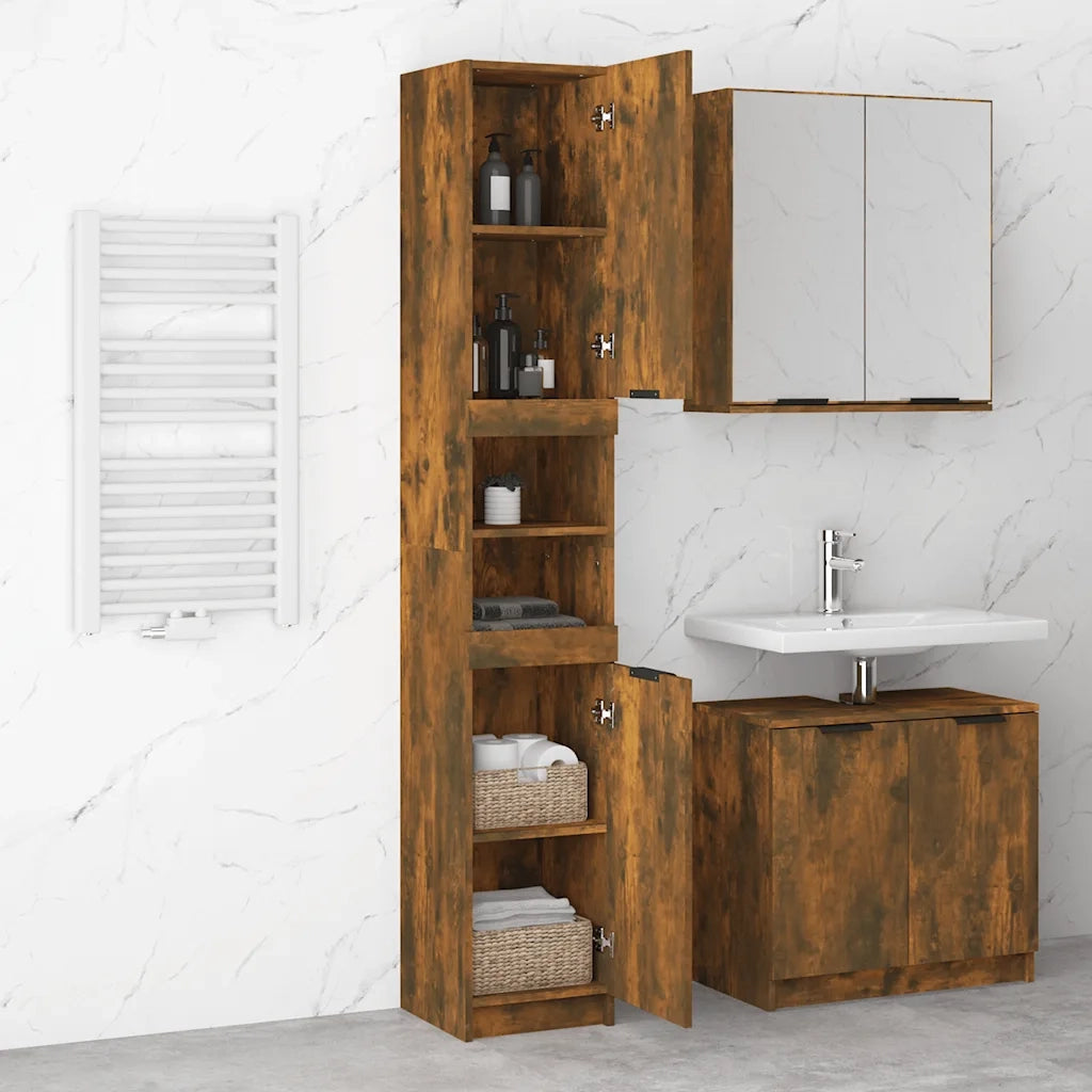 Armadietto Bagno Rovere Fumo 32x34x188,5cm in Legno Multistrato 817069