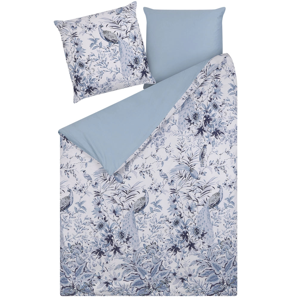 Set copripiumino e federa in misto cotone bianco e blu motivo floreale 135 x 200 cm Camera da letto moderna Boho