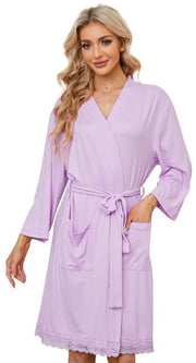Camicia da camera leggera per donne con maniche corte e bordi morbidi, 3/4 maniche, abbigliamento da casa (lavanda, L)