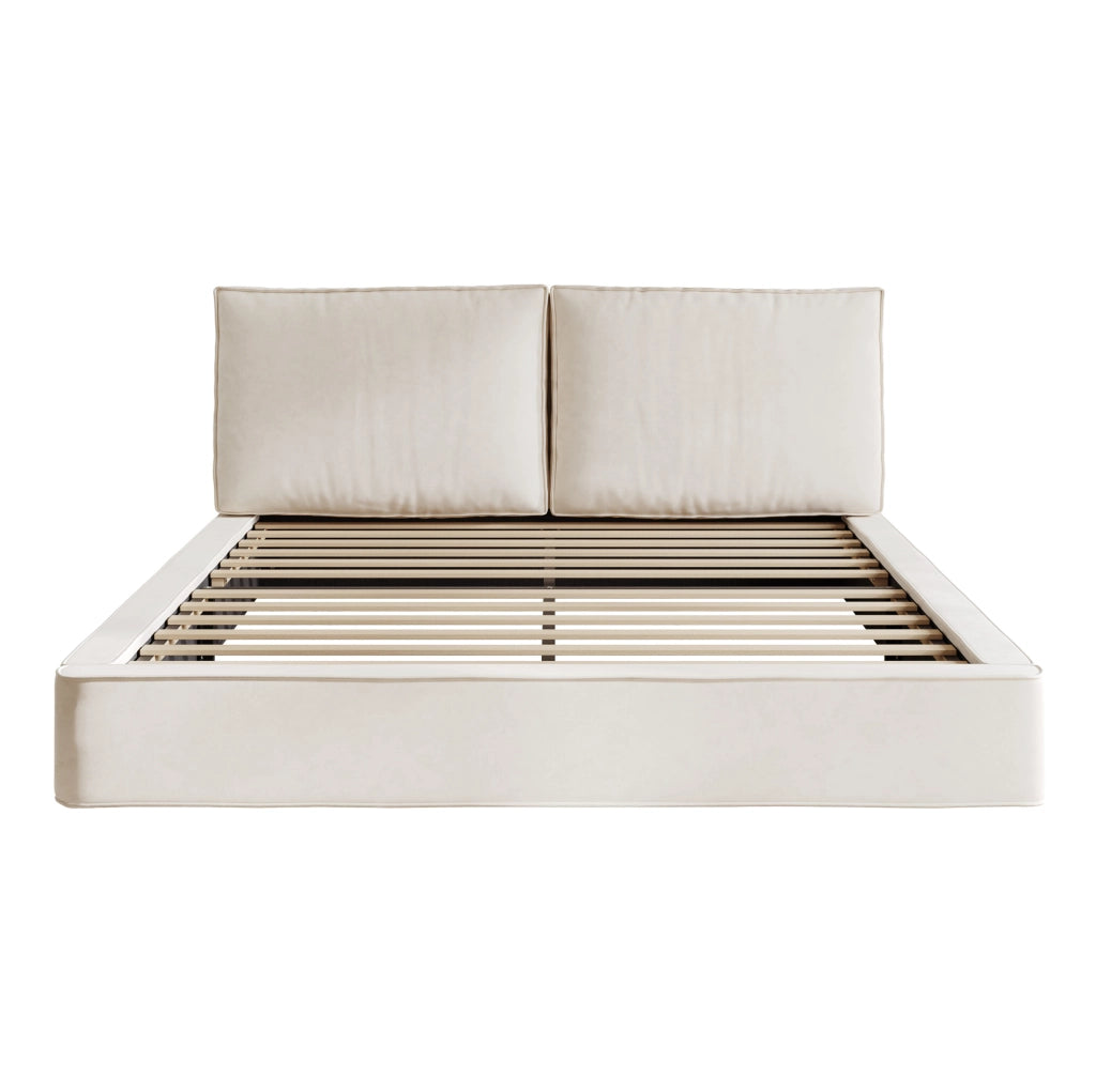 Letto matrimoniale imbottito 160x200 cm in chenille beige con rete a doghe