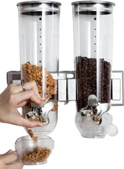 Dispensatore di Cereali - 2x 1,5kg - Capacità 3kg - Montaggio a Parete - Argento