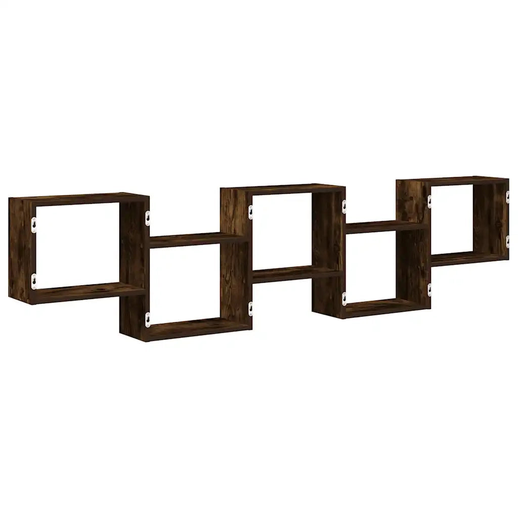 Mensola a Cubo da Parete 5 Scomparti in Truciolato Rovere Fumo 859999