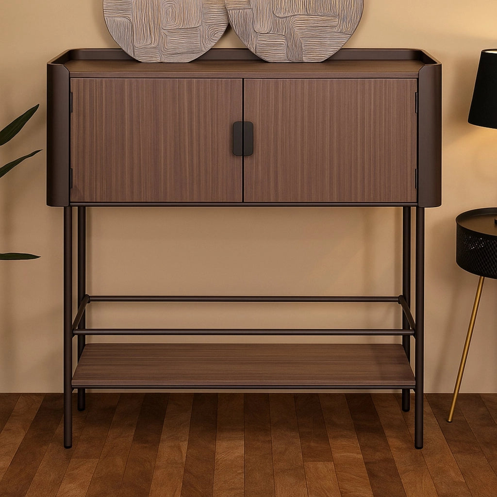 Mobile porta TV Quilt, Credenza da soggiorno, Armadio basso per TV, Base parete attrezzata, 100x42 h110 cm, Grigio e Marrone