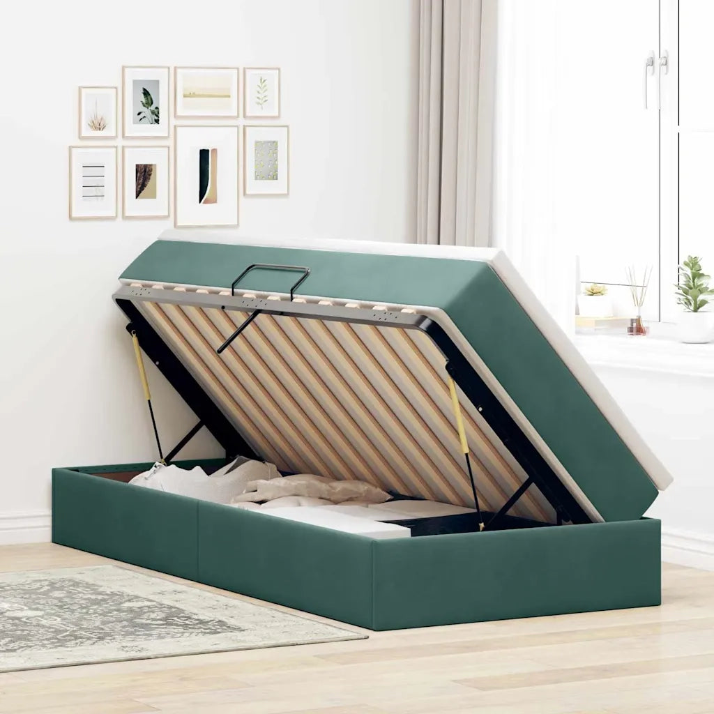 Letto con contenitore e materasso Verde Scuro 90 x 200 cm