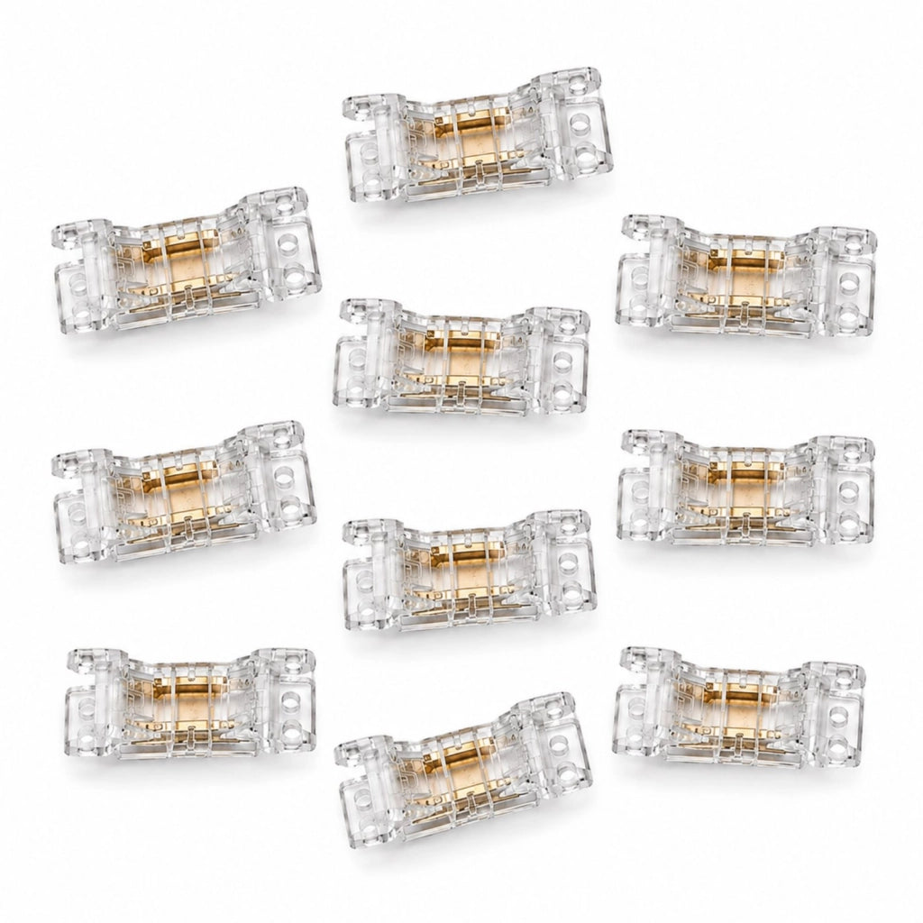 10 Pezzi Connettore Trasparente Invisibile 5mm 2 PIN Per Unire In Linea 2 Striscie Led Smd COB con Passo da 5mm Senza Saldare
