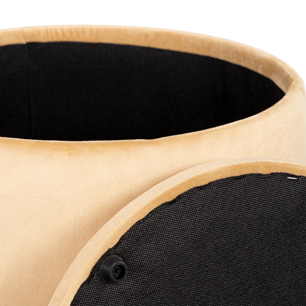 Pouf Contenitore in Velluto 42x37 cm Poggiapiedi Capiente Beige e Terra di Siena