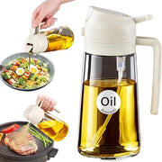 Olieverstuiver 2 in 1 per olio di cottura, 470 ml flacone sicuro per l'uso alimentare, olieverstuiver per cottura, olieverstuiver di alta qualità, olieverstuiver per air fryer (color crema)